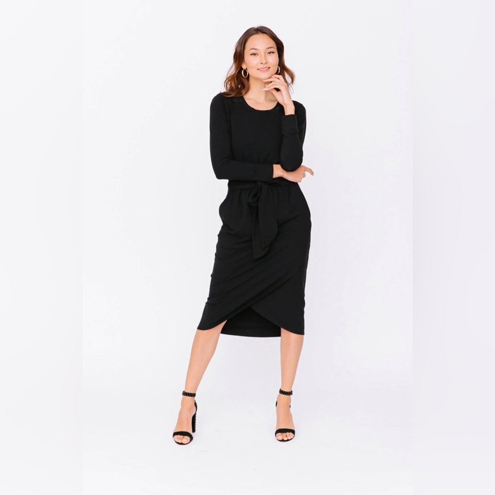 Smash + Tess Rebecca black wrap long sleeve midi dress